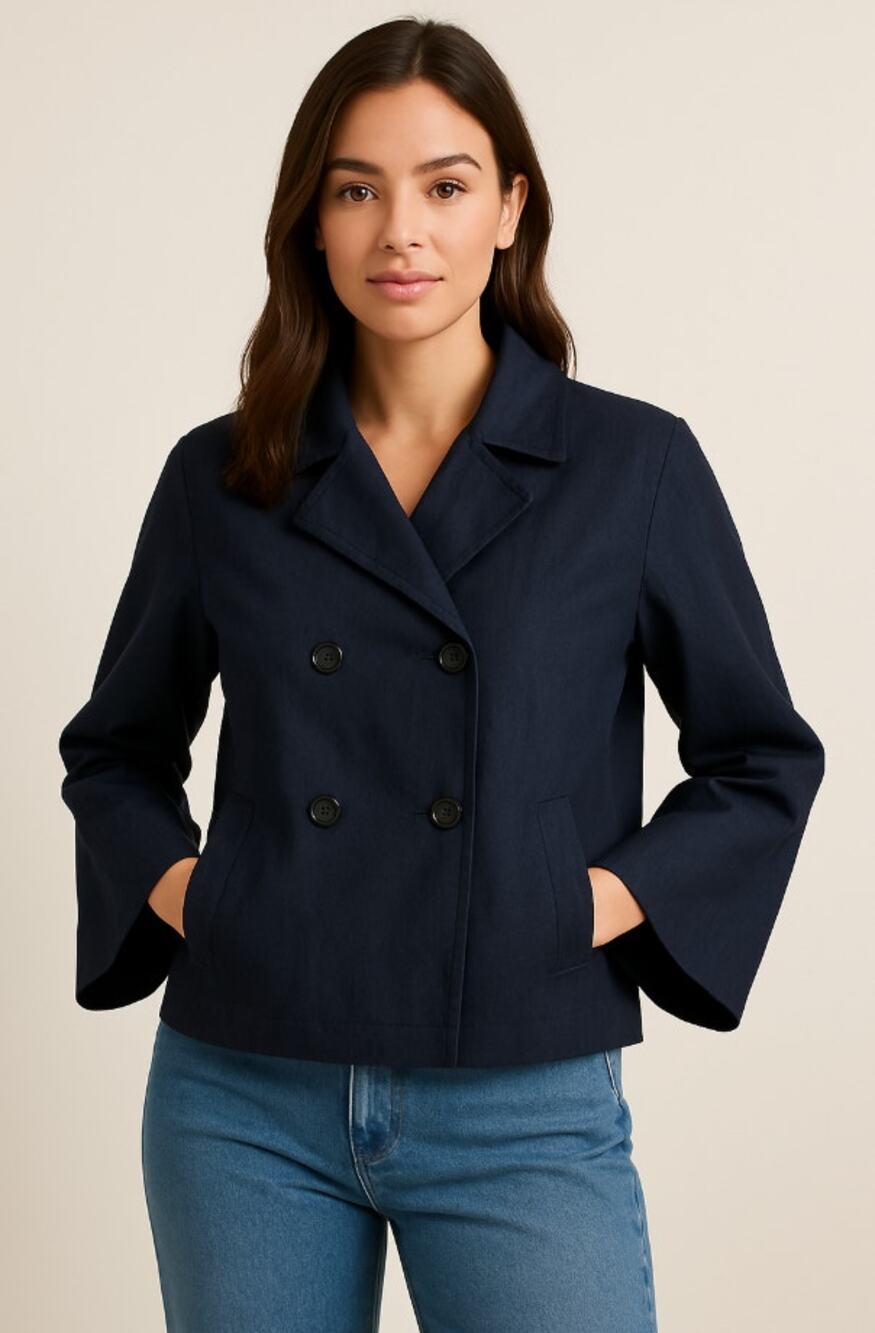 Bryn Walker Blue Linen Blend Boxy Double-Breasted Jacket Womens Large